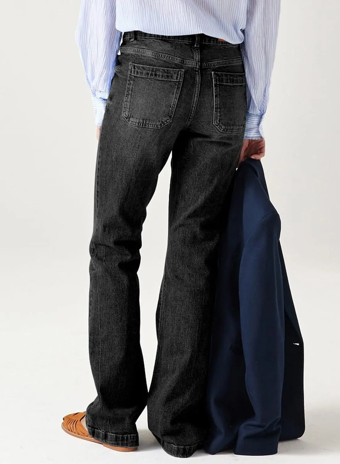 Sidefeel Women's Wide Leg Jeans High Waisted Tummy Control Stretchy Pockets Front Zimbaplatinum Jeans