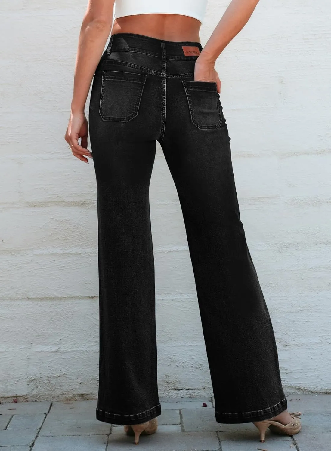 Sidefeel Women's Wide Leg Jeans High Waisted Tummy Control Stretchy Pockets Front Zimbaplatinum Jeans