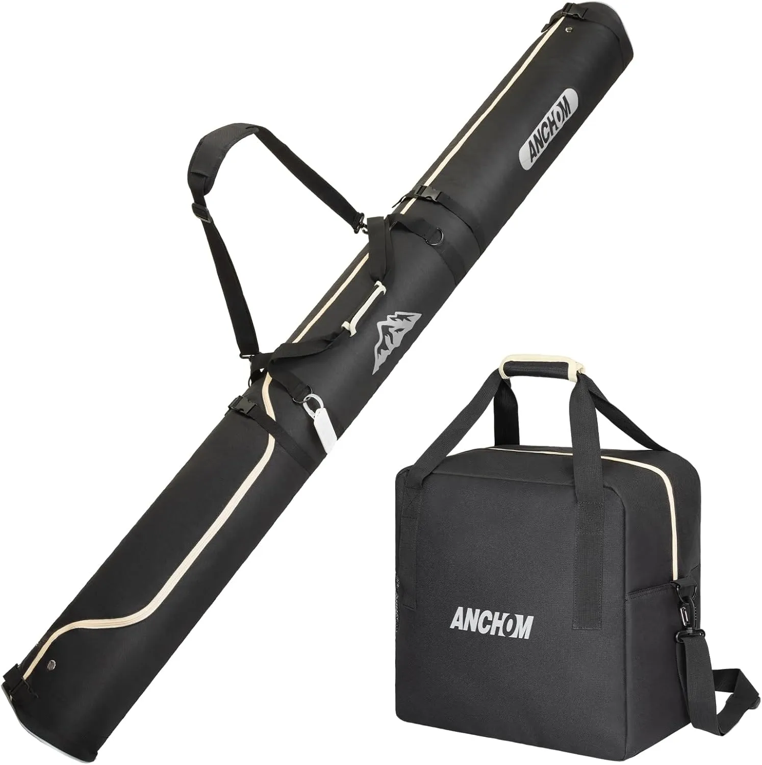 Ski Bag and Boot Bag Combo, Padded Snow Ski Bags, 25L Ski Bags Fit Skis Up to 200 cm, Snowboard Bag Boots