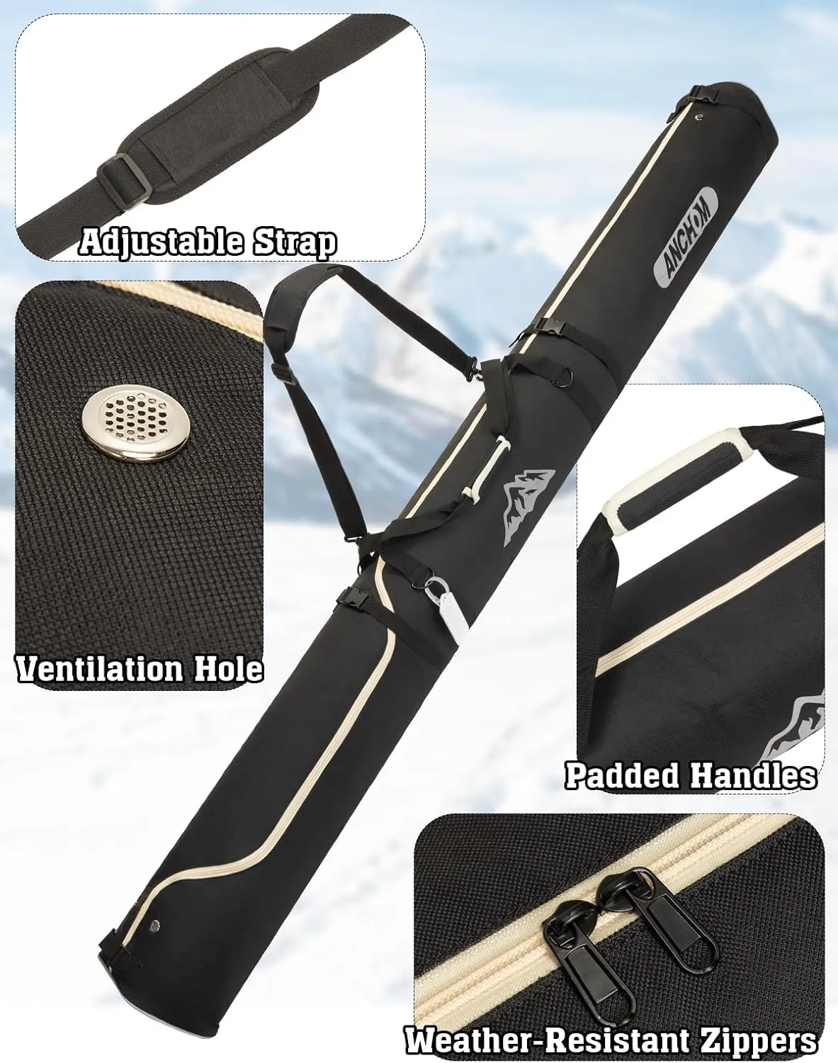 Ski Bag and Boot Bag Combo, Padded Snow Ski Bags, 25L Ski Bags Fit Skis Up to 200 cm, Snowboard Bag Boots