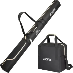 Ski Bag and Boot Bag Combo, Padded Snow Ski Bags, 25L Ski Bags Fit Skis Up to 200 cm, Snowboard Bag Boots