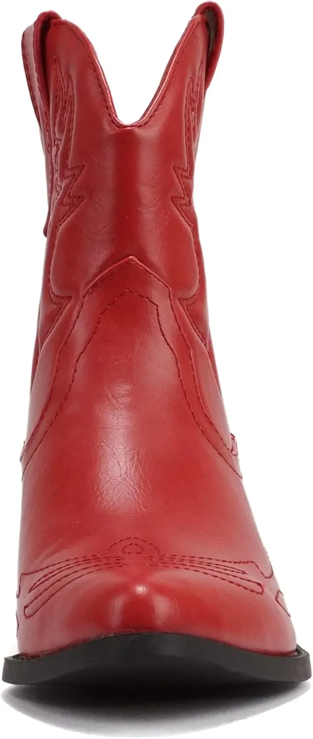 Soda Women Cowgirl Cowboy Western Stitched Ankle Boots Pointed Toe Short Booties Rigging-S (Wide Fit Available)