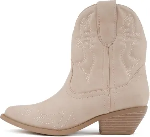 Soda Women Cowgirl Cowboy Western Stitched Ankle Boots Pointed Toe Short Booties Rigging-S (Wide Fit Available)