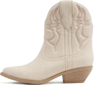 Soda Women Cowgirl Cowboy Western Stitched Ankle Boots Pointed Toe Short Booties Rigging-S (Wide Fit Available)