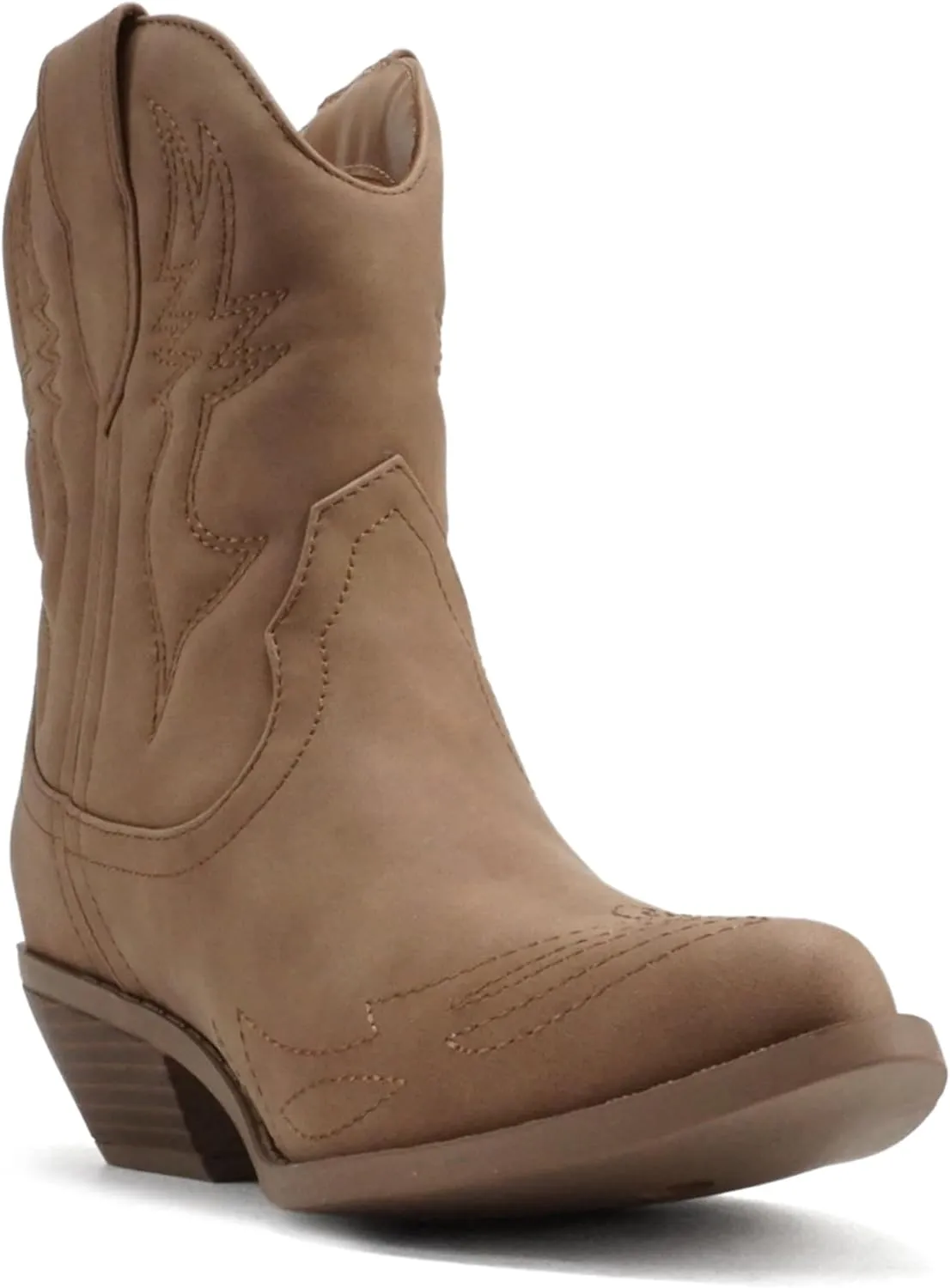 Soda Women Cowgirl Cowboy Western Stitched Ankle Boots Pointed Toe Short Booties Rigging-S (Wide Fit Available)