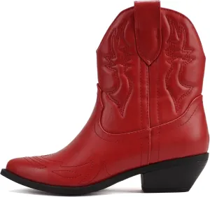 Soda Women Cowgirl Cowboy Western Stitched Ankle Boots Pointed Toe Short Booties Rigging-S (Wide Fit Available)