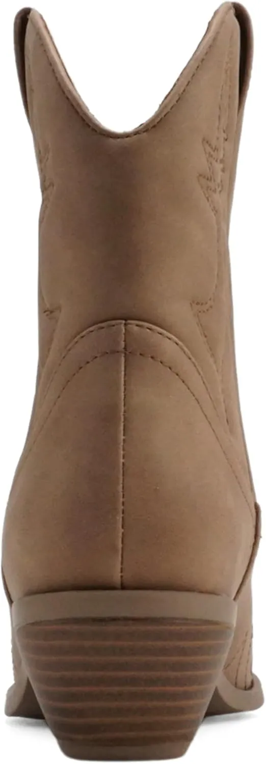 Soda Women Cowgirl Cowboy Western Stitched Ankle Boots Pointed Toe Short Booties Rigging-S (Wide Fit Available)