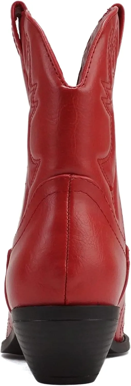 Soda Women Cowgirl Cowboy Western Stitched Ankle Boots Pointed Toe Short Booties Rigging-S (Wide Fit Available)