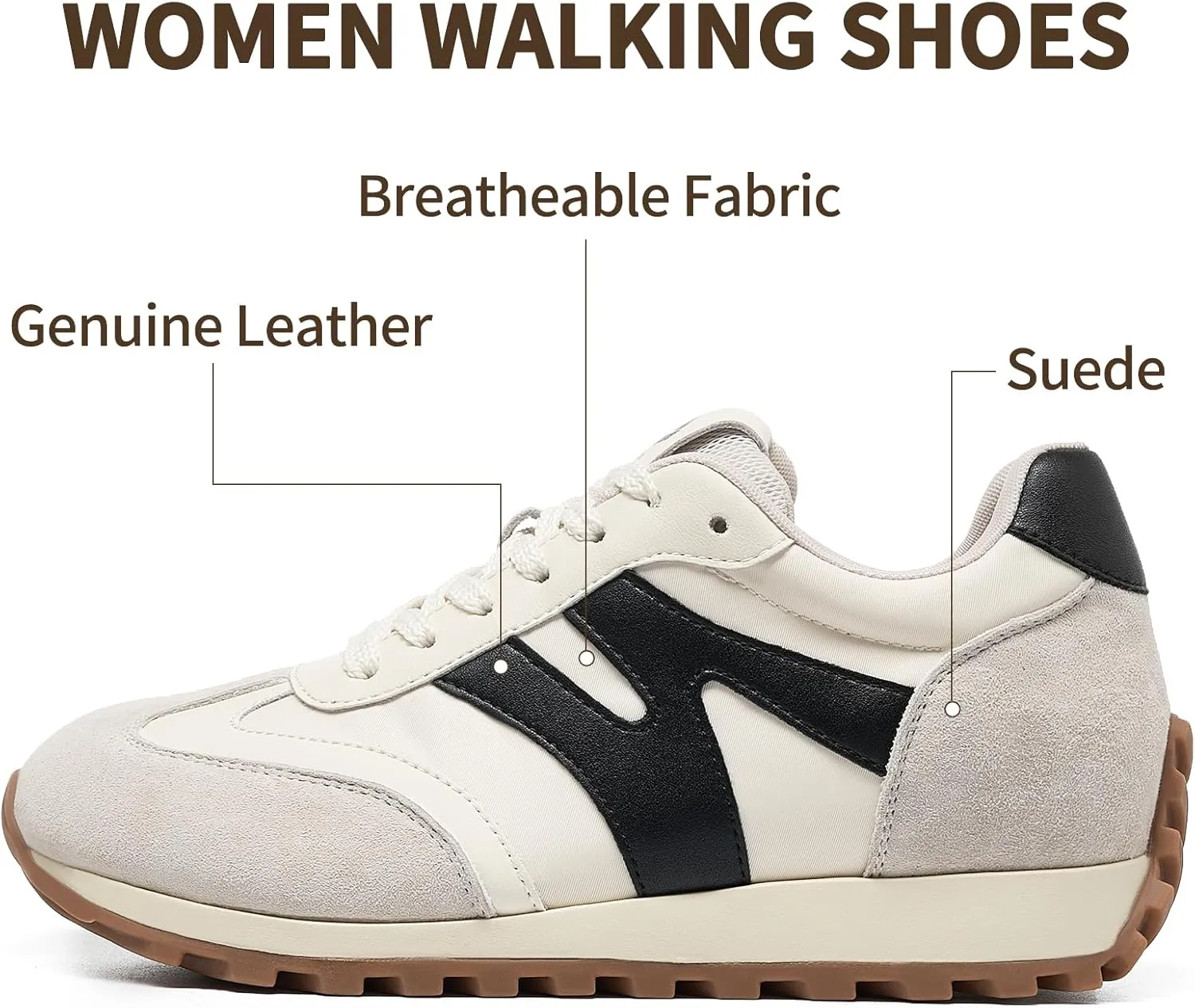 somiliss Wide Toe Sneakers for Women Breathable Fabric Leather Suede Upper Non-Slip PU TPR Outsole Walking Shoes Tennis Running Fashion Sneakers