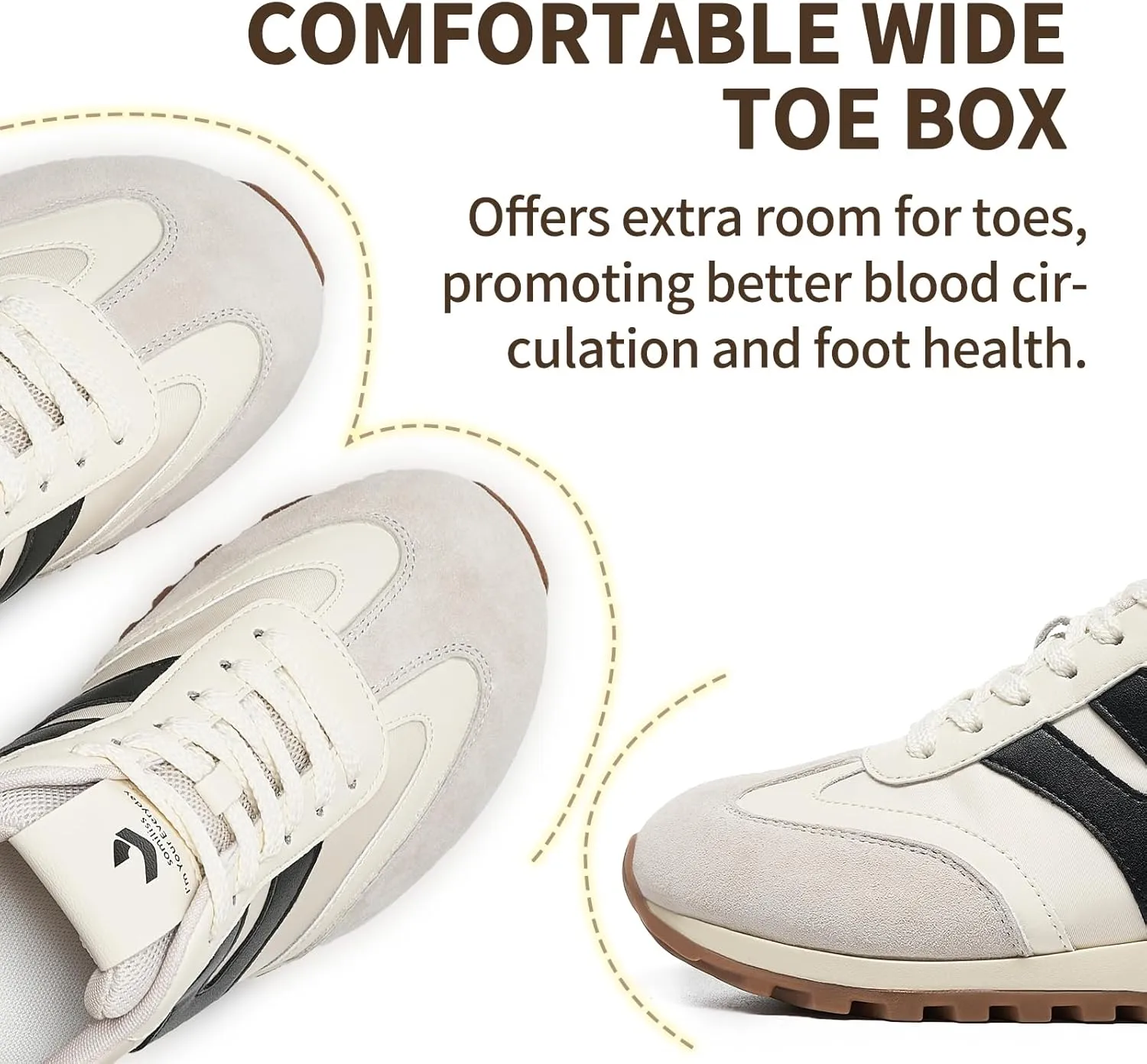 somiliss Wide Toe Sneakers for Women Breathable Fabric Leather Suede Upper Non-Slip PU TPR Outsole Walking Shoes Tennis Running Fashion Sneakers