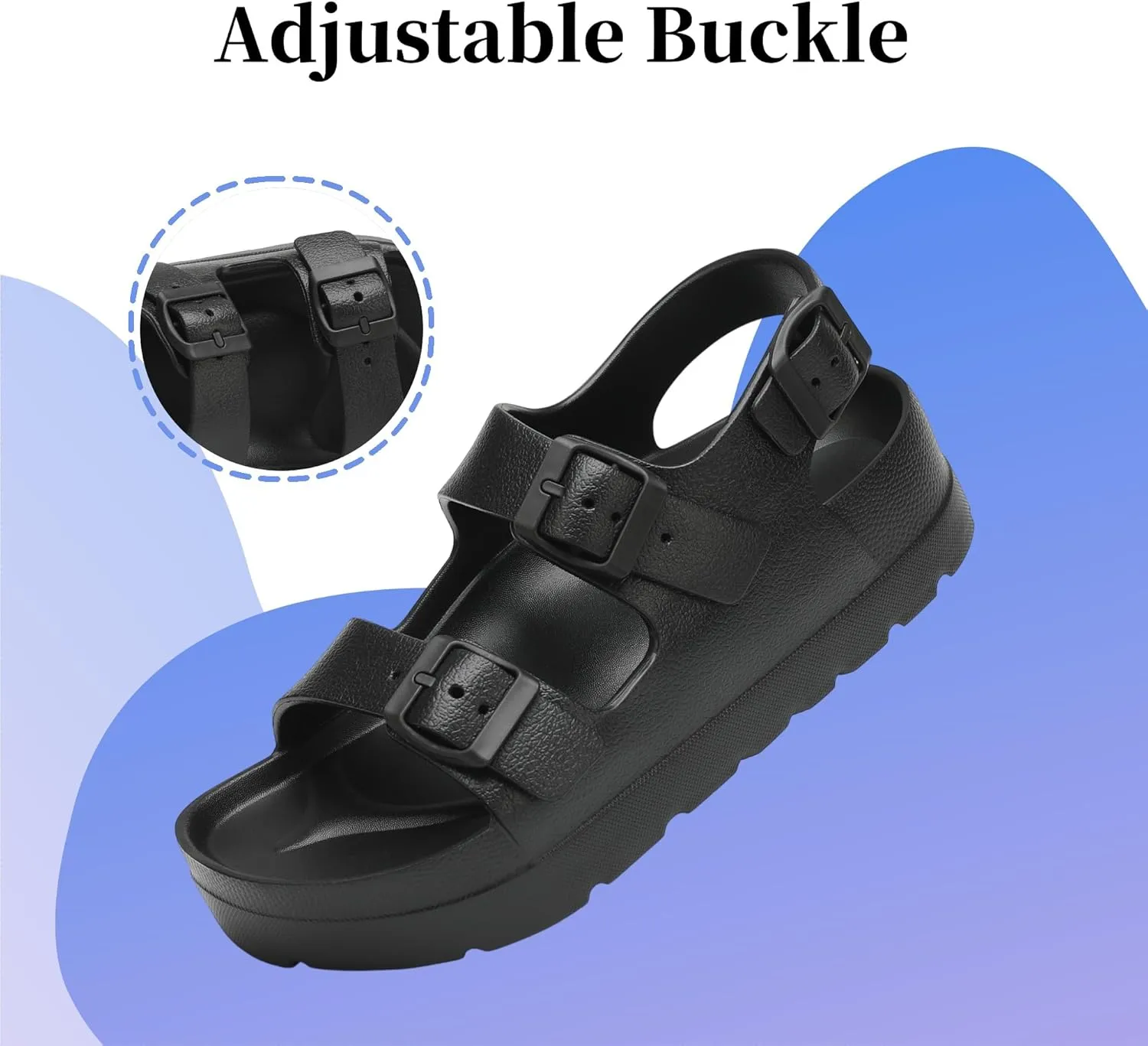 SOSOWHLTE Women's Platform Sandals with Arch Support - 3 Adjustable Straps Summer Beach Sandals, Lightweight & Slip-Resistant