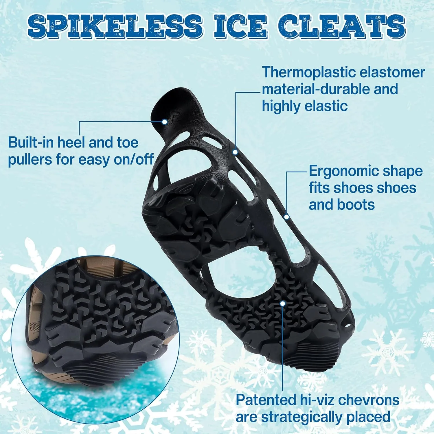 Spikeless Ice Cleats,Black Winter Grippers Perfect for Transitioning Between Outdoor&Indoor Surface Anti Slip Spikeless Crampons for Snow and Ice