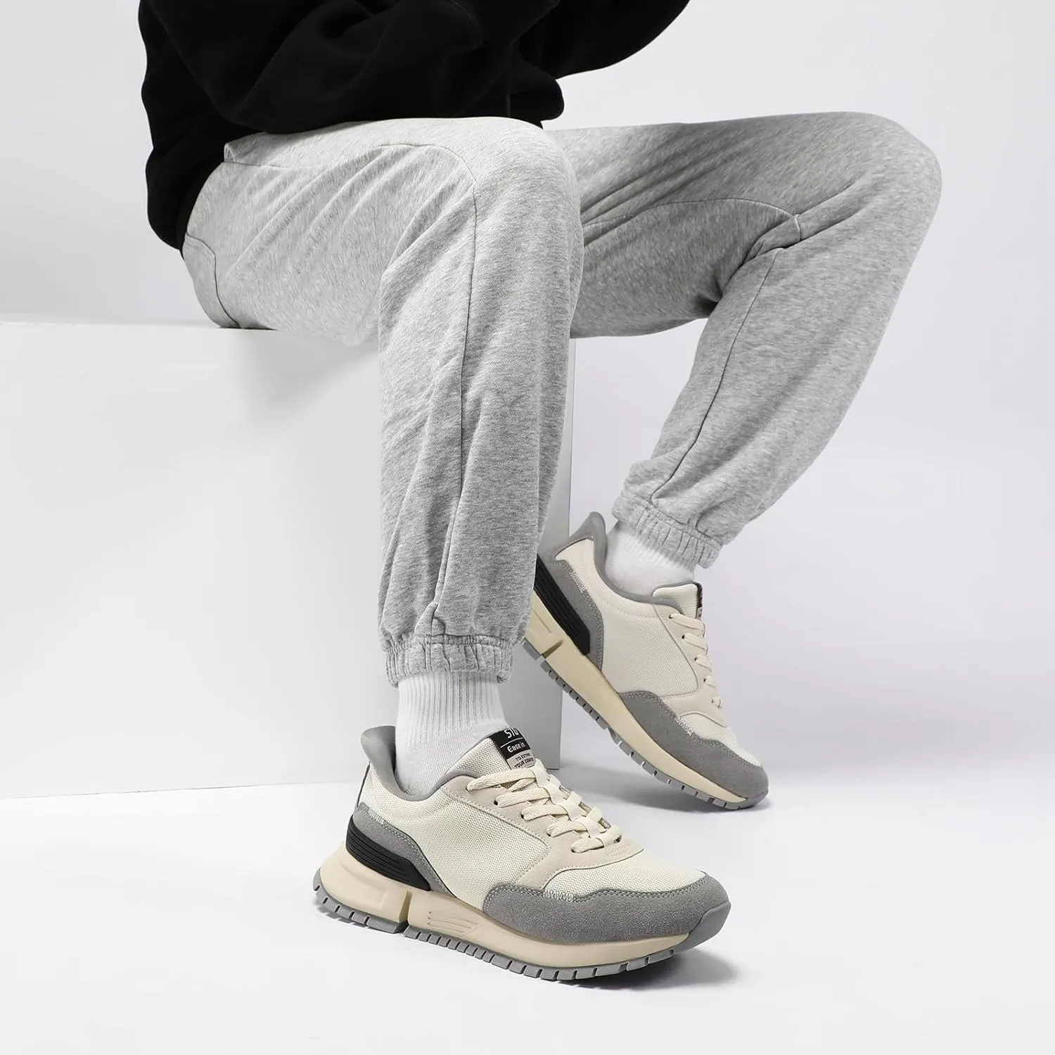 STQ Classic Sneakers for Men Lace-up Mens Walking Running Shoes Casual Tennis Shoes