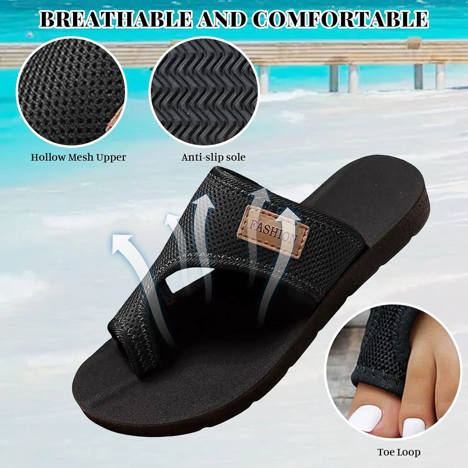 Summer Orthopedic Sandals for Women 2025 Comfortable Breathable Hollow Out Mesh Slide Flat Sandals Non Slip Beach Shower Walking Shoes Indoor Outdoor