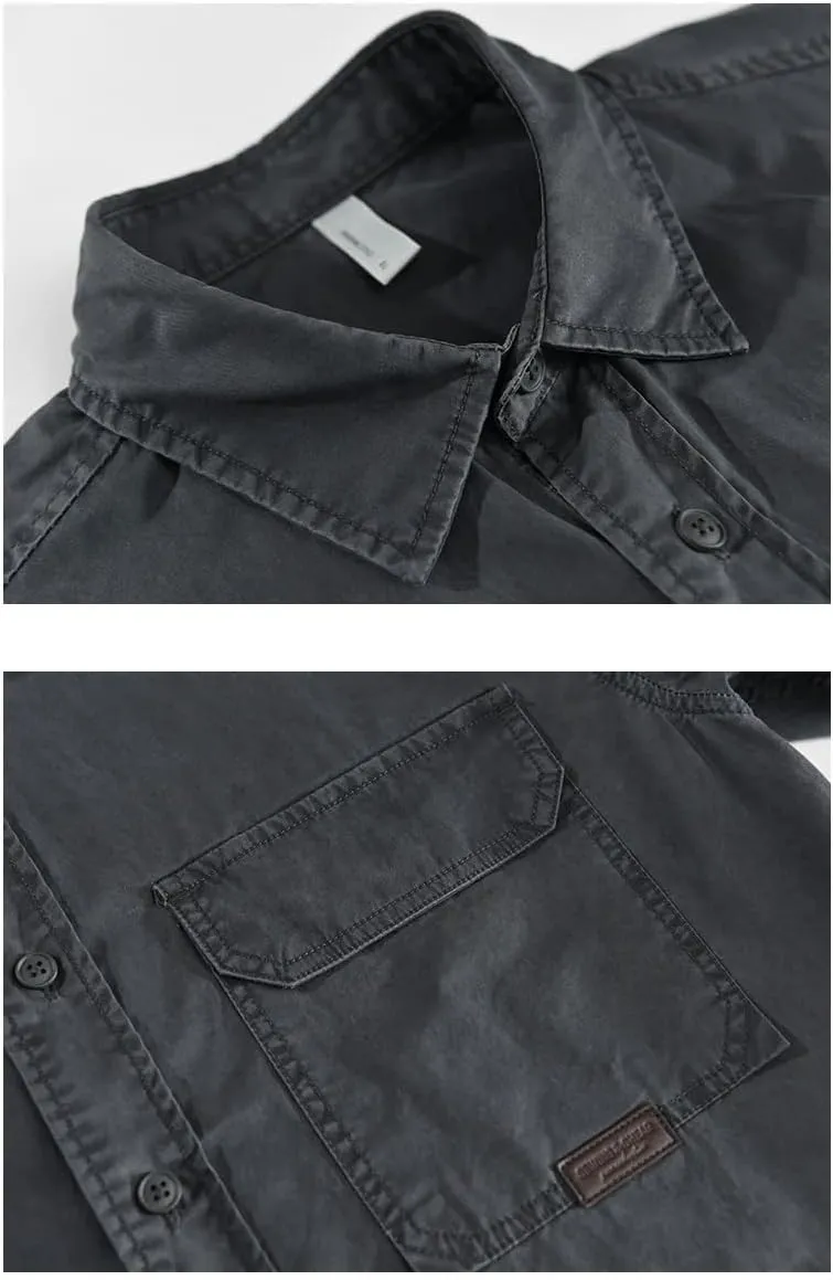 Summer Short Sleeve Cargo Shirts for Men Work Retro Cotton Shirt