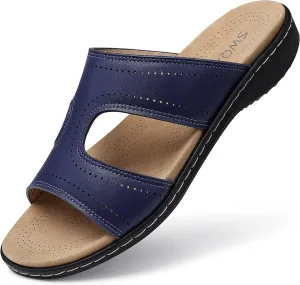SWQZVT Flat Slides Sandals for Women: Comfortable Arch Support Sandal - Slip On Summer Walking Sandals