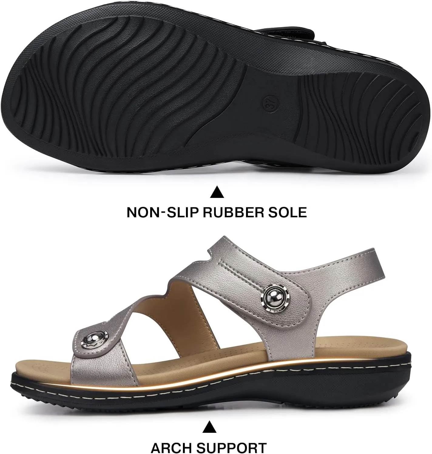 TEMOFON Womens Sandals Dressy Summer: Open Toe Comfortable Walking Flat - Arch Support Flat Sandals Size 5-11
