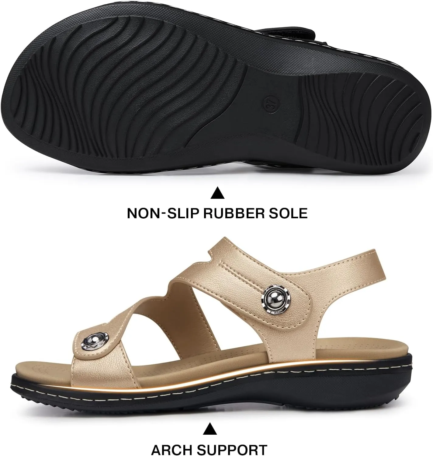 TEMOFON Womens Sandals Dressy Summer: Open Toe Comfortable Walking Flat - Arch Support Flat Sandals Size 5-11