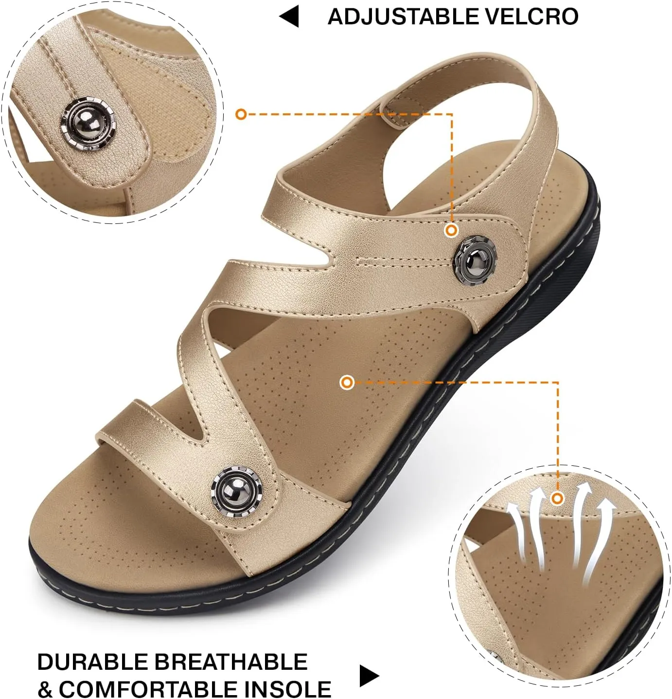 TEMOFON Womens Sandals Dressy Summer: Open Toe Comfortable Walking Flat - Arch Support Flat Sandals Size 5-11