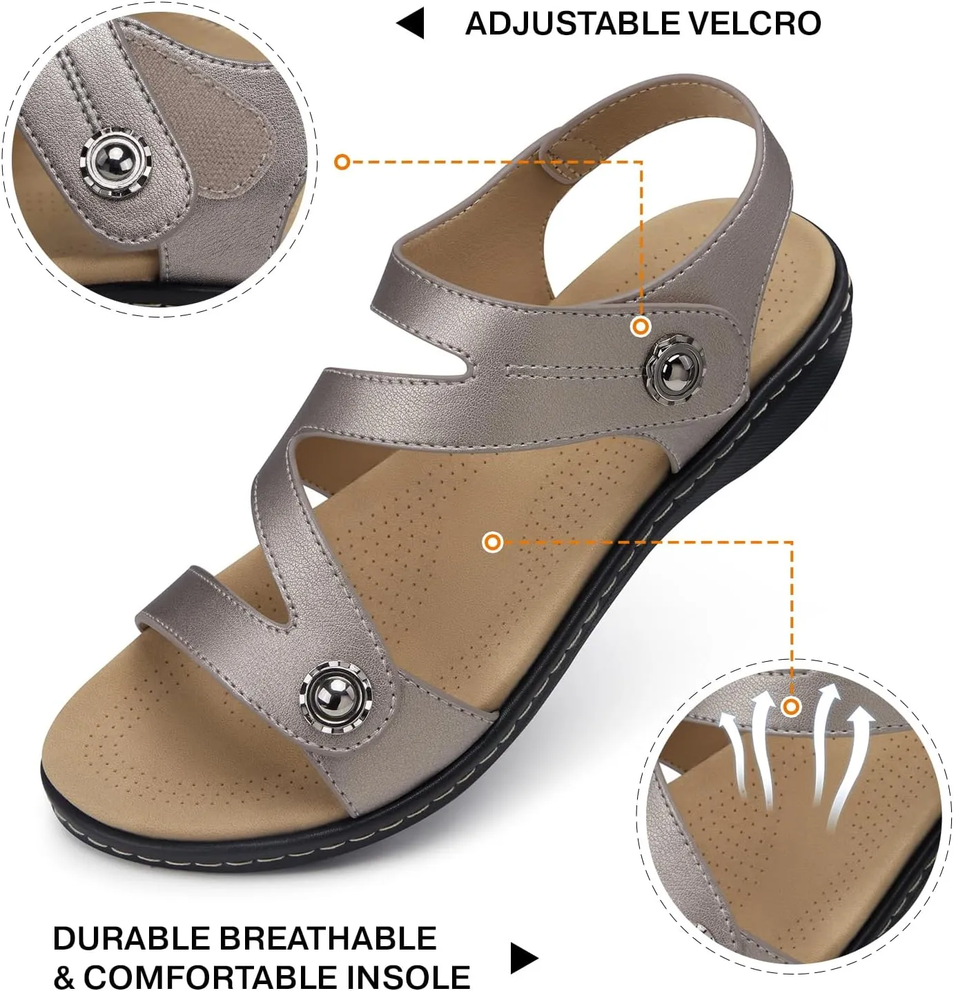 TEMOFON Womens Sandals Dressy Summer: Open Toe Comfortable Walking Flat - Arch Support Flat Sandals Size 5-11
