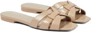 THESHY Women's Flat Sandals Square Toe Patent Leather Comfortable Slip on Slippers Casual Summer Dressy Beach Slide Sandals for Women
