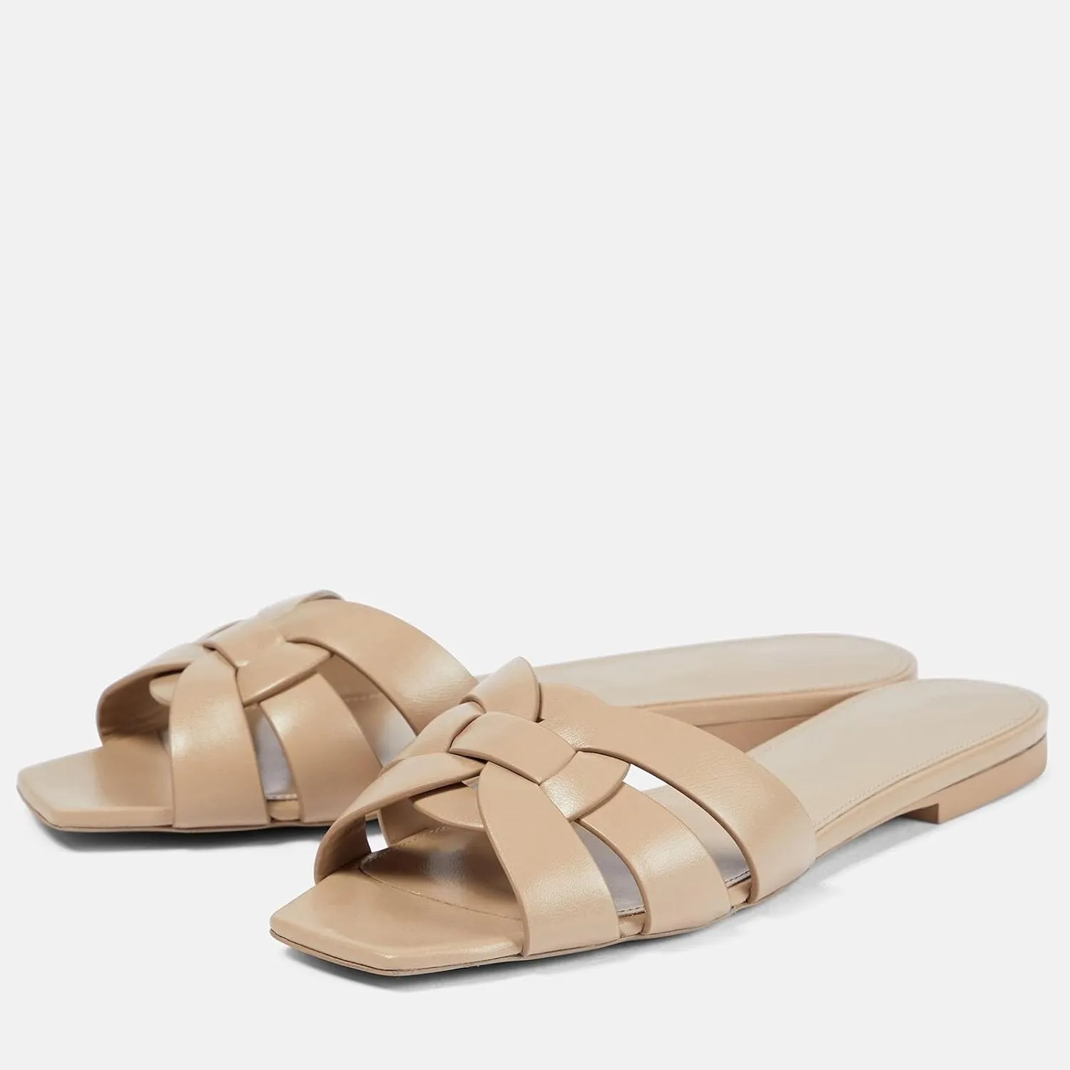 THESHY Women's Flat Sandals Square Toe Patent Leather Comfortable Slip on Slippers Casual Summer Dressy Beach Slide Sandals for Women