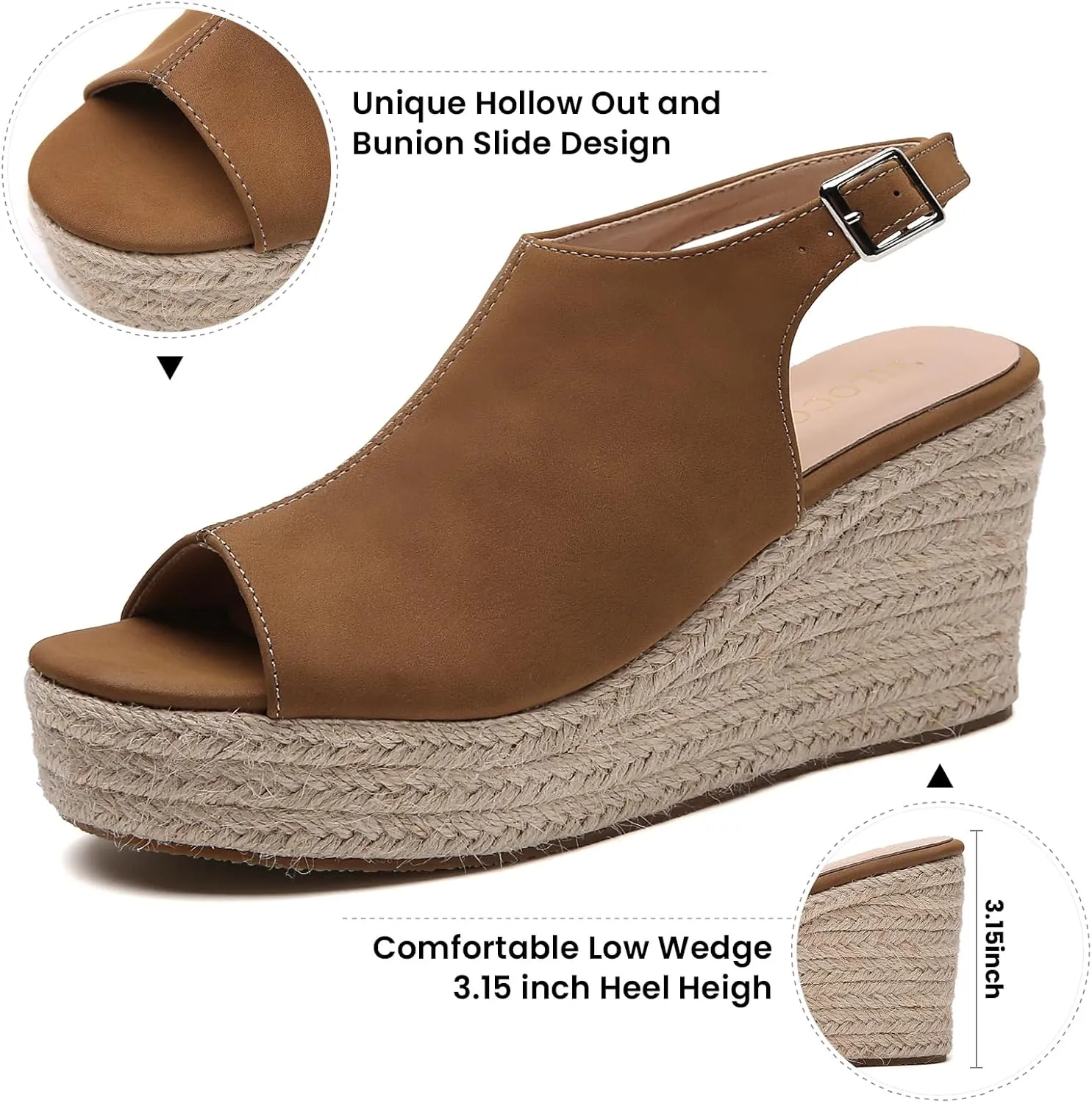 Tilocow Espadrilles Wedges for Women Open Toe Ankle Strap Platform Dressy Casual Sandals Travel Slides