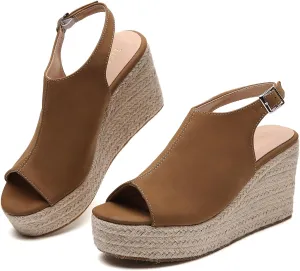 Tilocow Espadrilles Wedges for Women Open Toe Ankle Strap Platform Dressy Casual Sandals Travel Slides