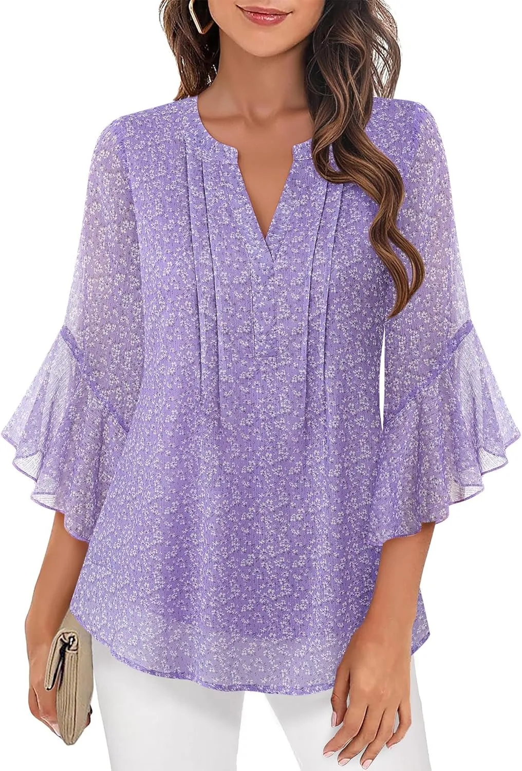 Timeson Women's 3/4 Sleeve Tops Dressy Casual Business Work Blouses Chiffon Office Shirts
