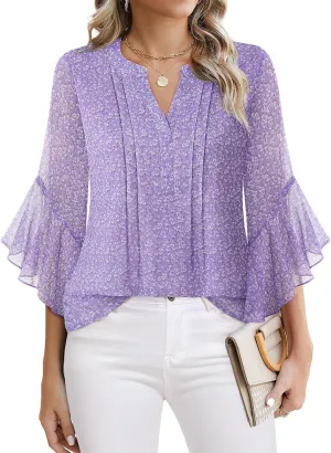 Timeson Women's 3/4 Sleeve Tops Dressy Casual Business Work Blouses Chiffon Office Shirts