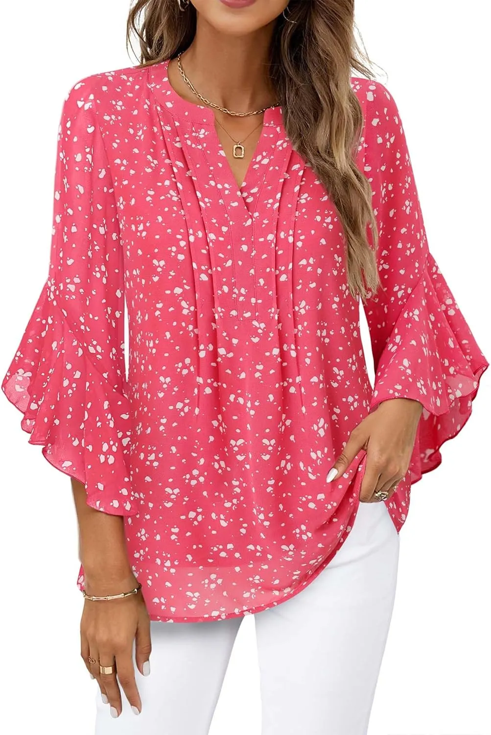 Timeson Women's 3/4 Sleeve Tops Dressy Casual Business Work Blouses Chiffon Office Shirts