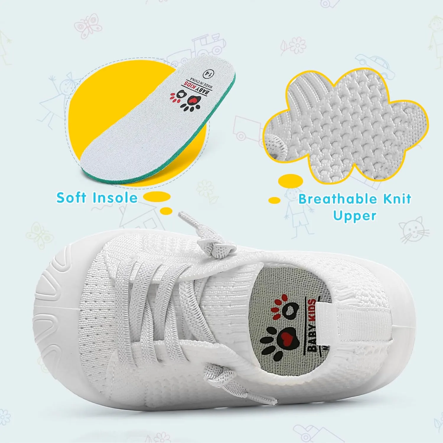 Toddler Baby Girls Boys Shoes Toddler Walking Sneakers Kids Barefoot Slip on Tennis Infant Shoes Lightweight Breathable for First Babies