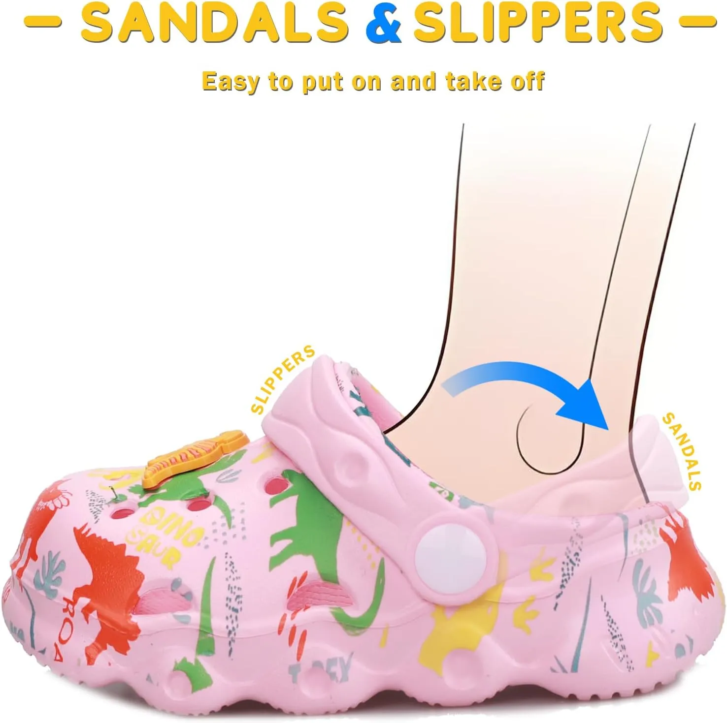 Toddler Clogs Boys Girls Kids Dinosaur Garden Shoes Slip on Sandals Slides Water Summer Shoes for Outdoor Beach Pool