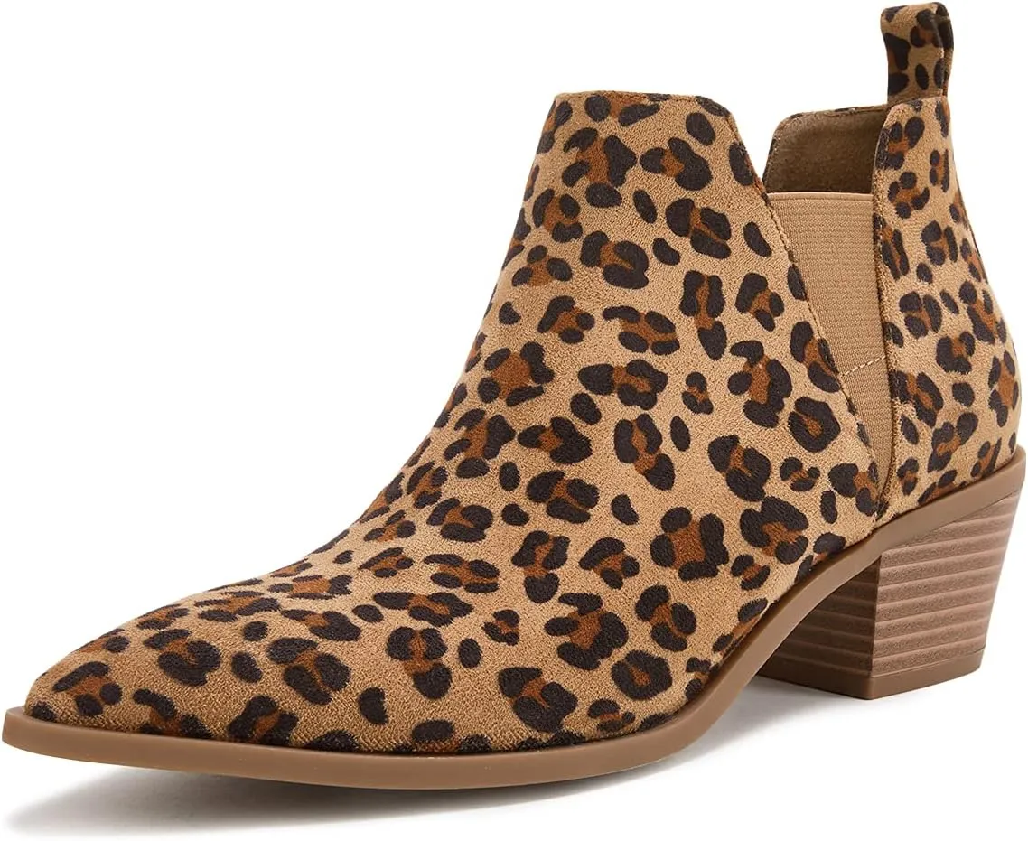 Trish Lucia Womens Ankle Boots Pointed Toe Stacked Chunky Heel Slip on Chelsea Short Booties
