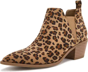 Trish Lucia Womens Ankle Boots Pointed Toe Stacked Chunky Heel Slip on Chelsea Short Booties