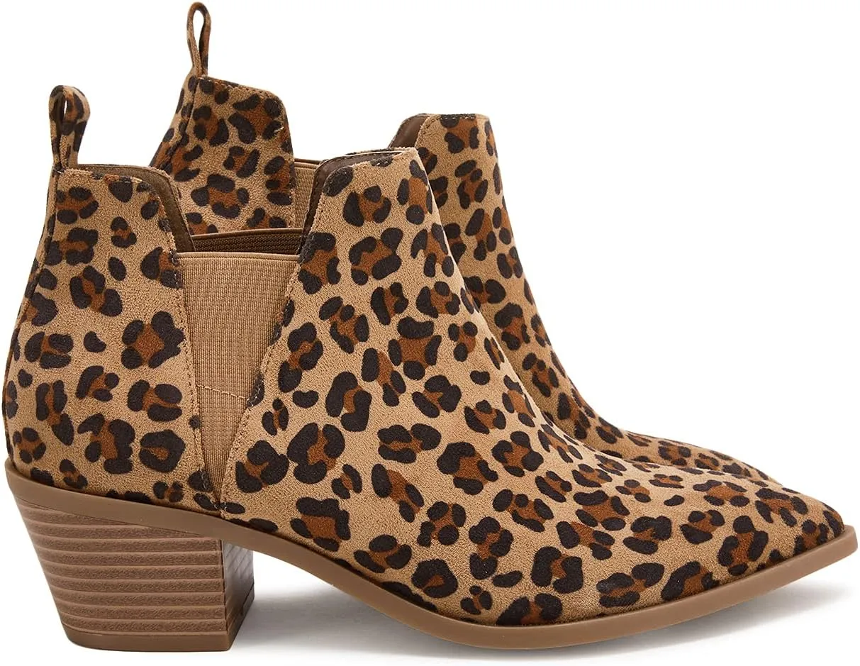 Trish Lucia Womens Ankle Boots Pointed Toe Stacked Chunky Heel Slip on Chelsea Short Booties