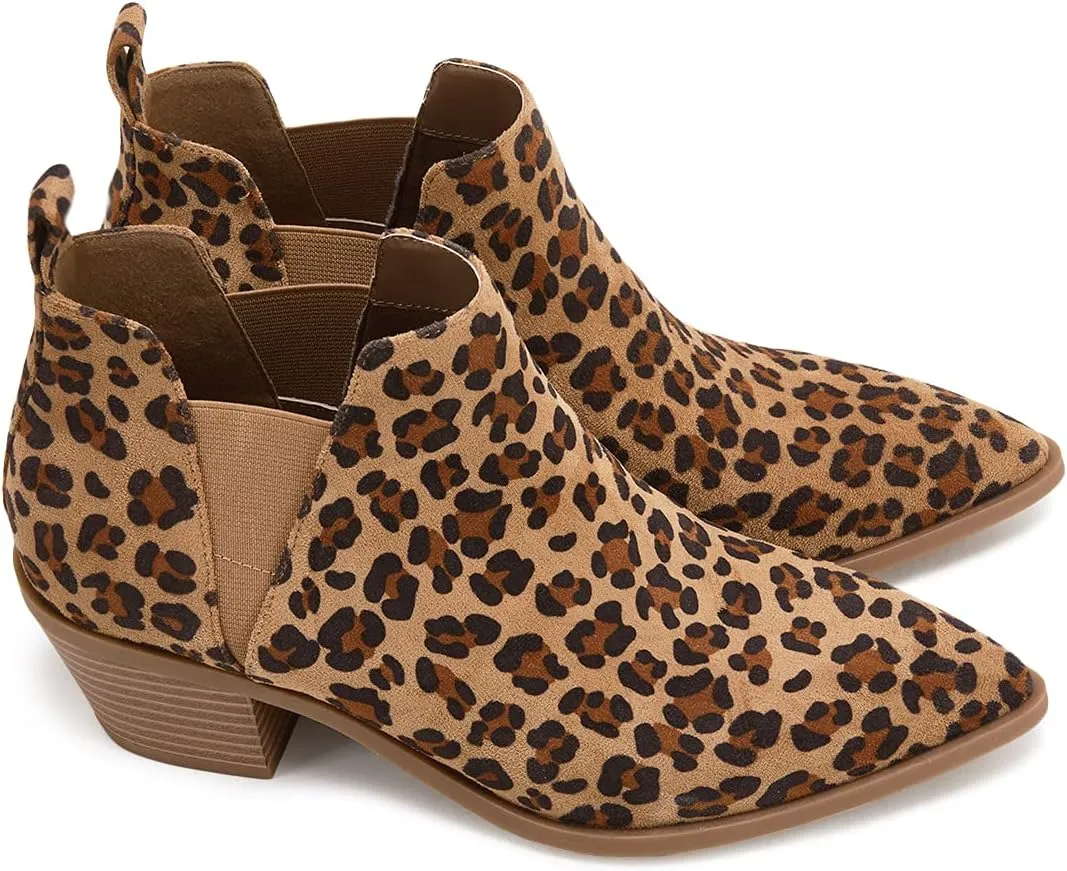 Trish Lucia Womens Ankle Boots Pointed Toe Stacked Chunky Heel Slip on Chelsea Short Booties