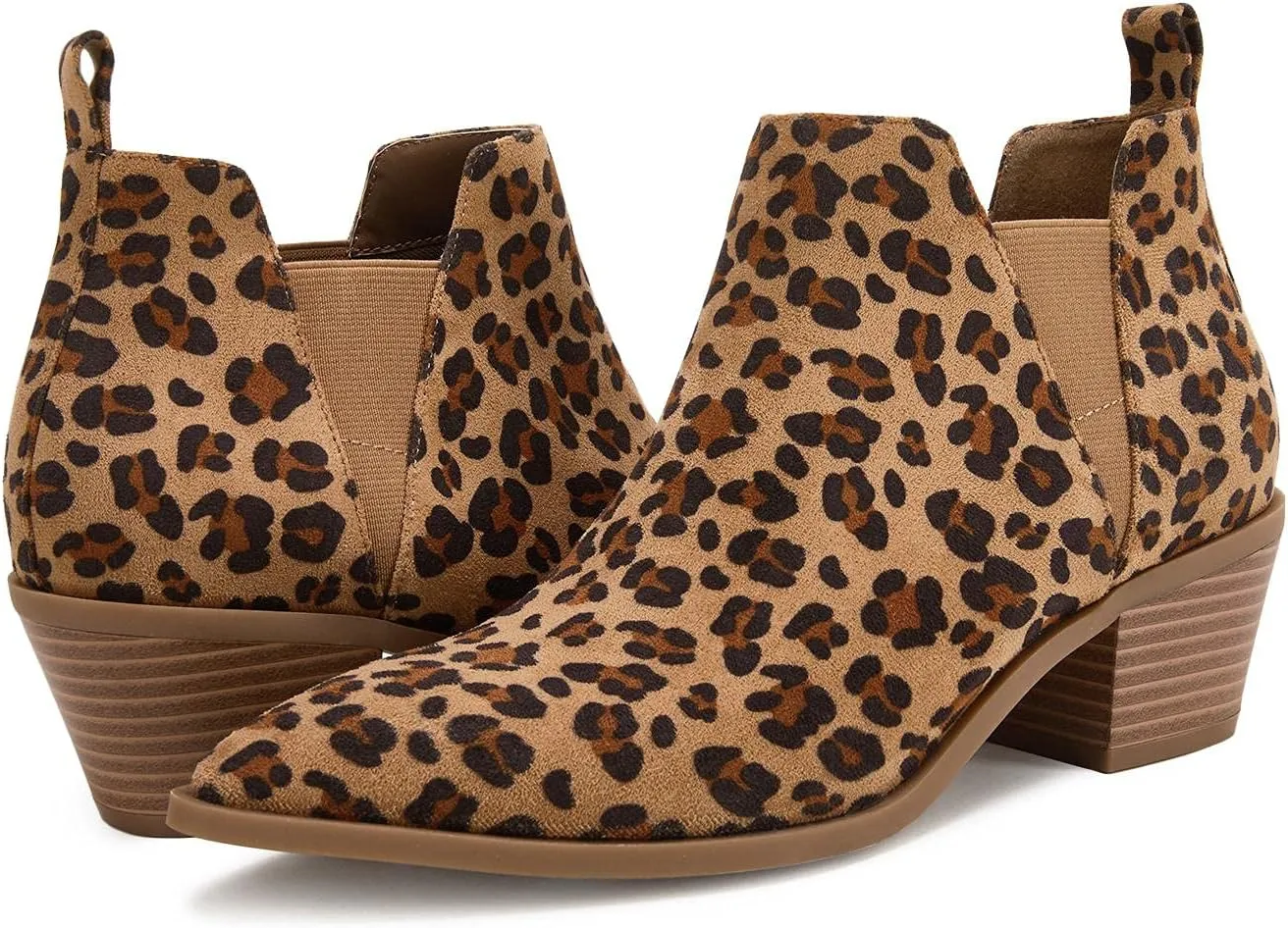 Trish Lucia Womens Ankle Boots Pointed Toe Stacked Chunky Heel Slip on Chelsea Short Booties