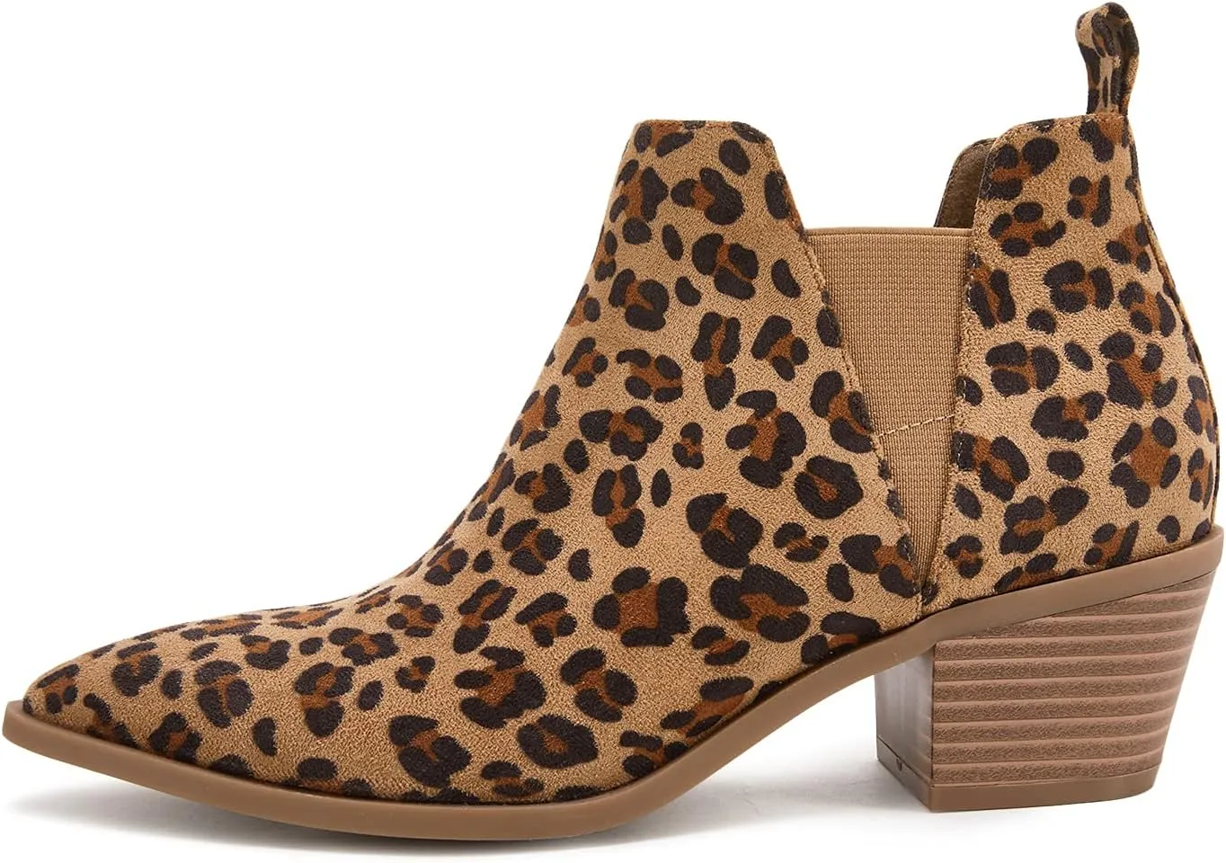 Trish Lucia Womens Ankle Boots Pointed Toe Stacked Chunky Heel Slip on Chelsea Short Booties