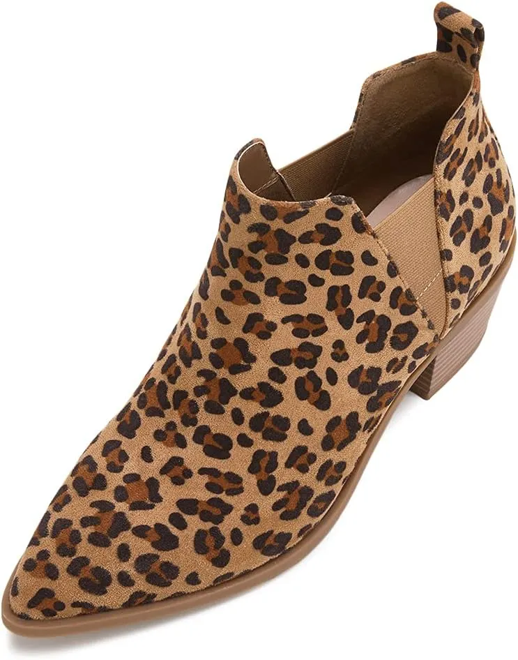 Trish Lucia Womens Ankle Boots Pointed Toe Stacked Chunky Heel Slip on Chelsea Short Booties