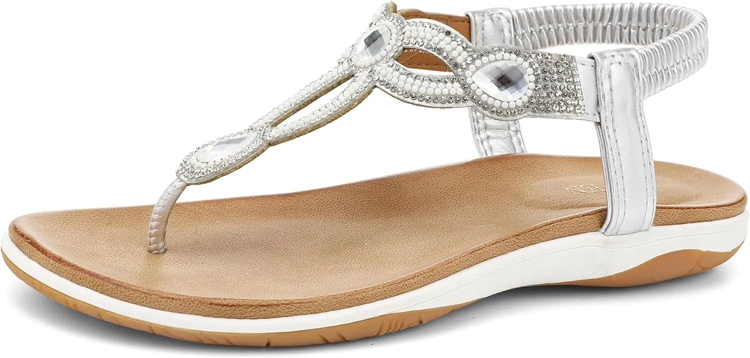 UBFEN Womens Flat Sandals Dress Braided T-Strap Thong Sandals with Arch Support Comfortable for Walking