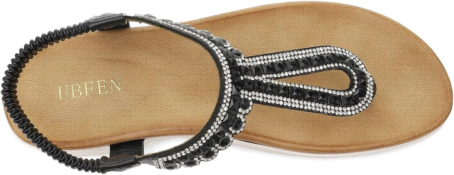 UBFEN Womens Flat Sandals Dress Braided T-Strap Thong Sandals with Arch Support Comfortable for Walking