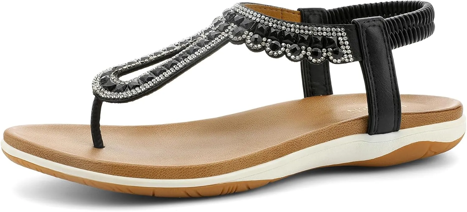 UBFEN Womens Flat Sandals Dress Braided T-Strap Thong Sandals with Arch Support Comfortable for Walking