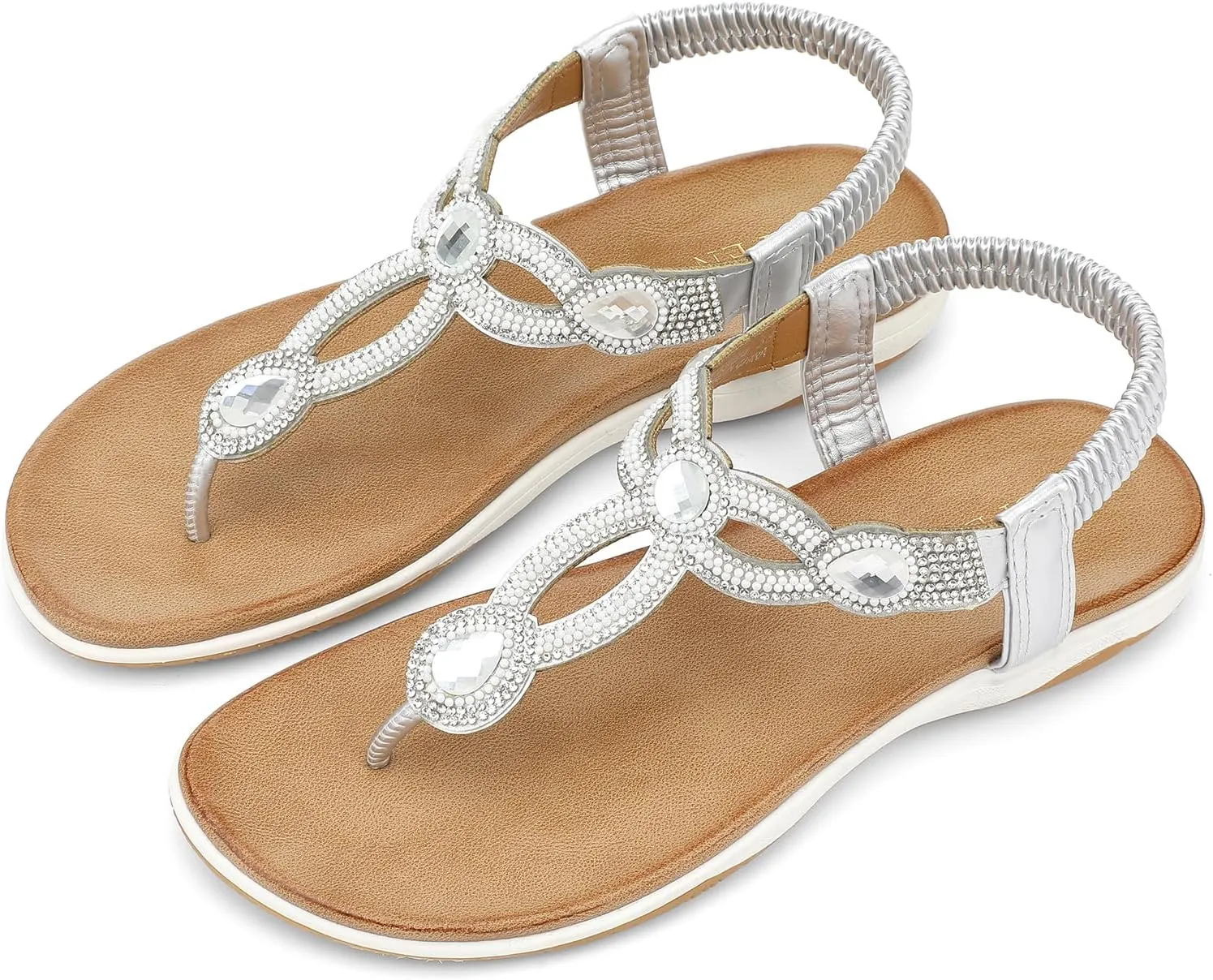 UBFEN Womens Flat Sandals Dress Braided T-Strap Thong Sandals with Arch Support Comfortable for Walking