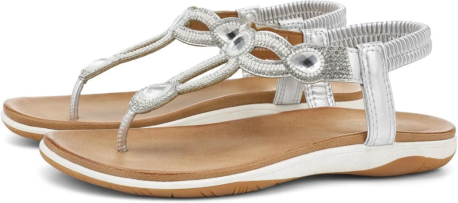 UBFEN Womens Flat Sandals Dress Braided T-Strap Thong Sandals with Arch Support Comfortable for Walking