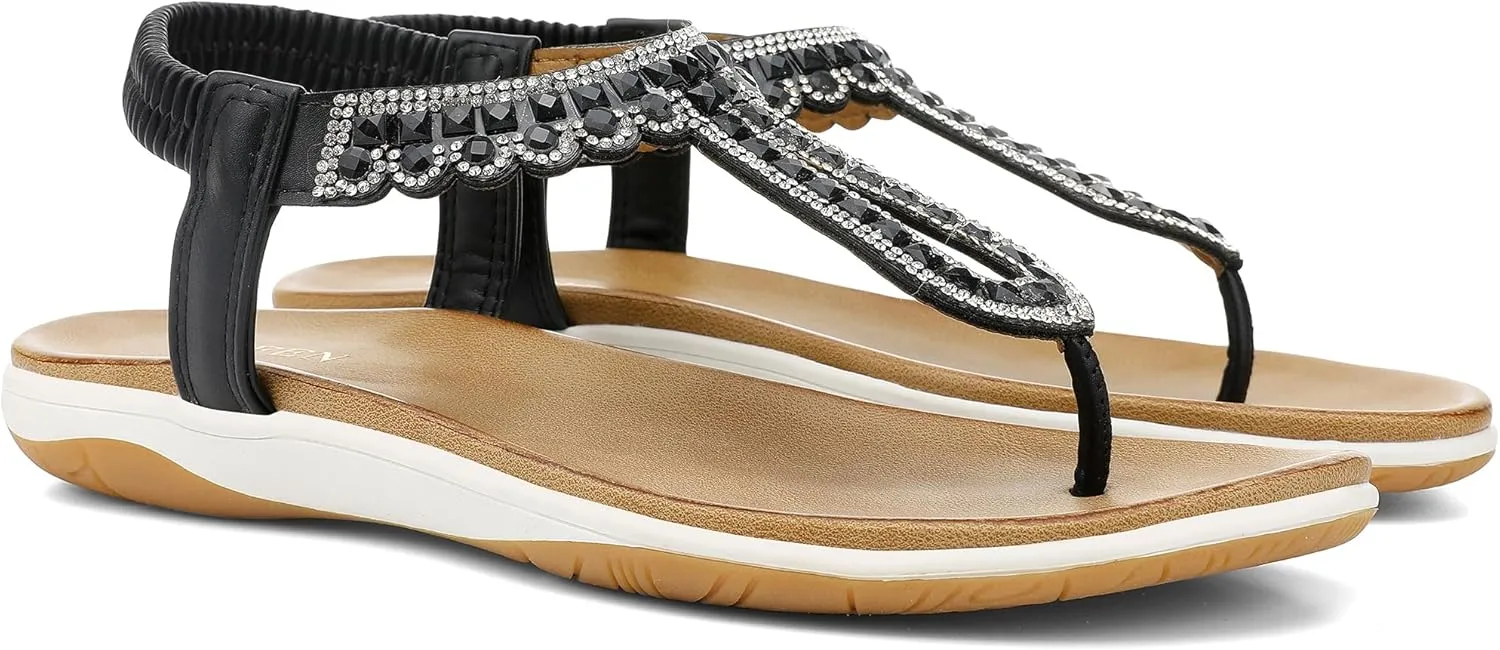 UBFEN Womens Flat Sandals Dress Braided T-Strap Thong Sandals with Arch Support Comfortable for Walking