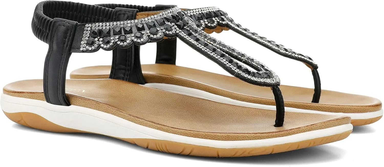 UBFEN Womens Flat Sandals Dress Braided T-Strap Thong Sandals with Arch Support Comfortable for Walking