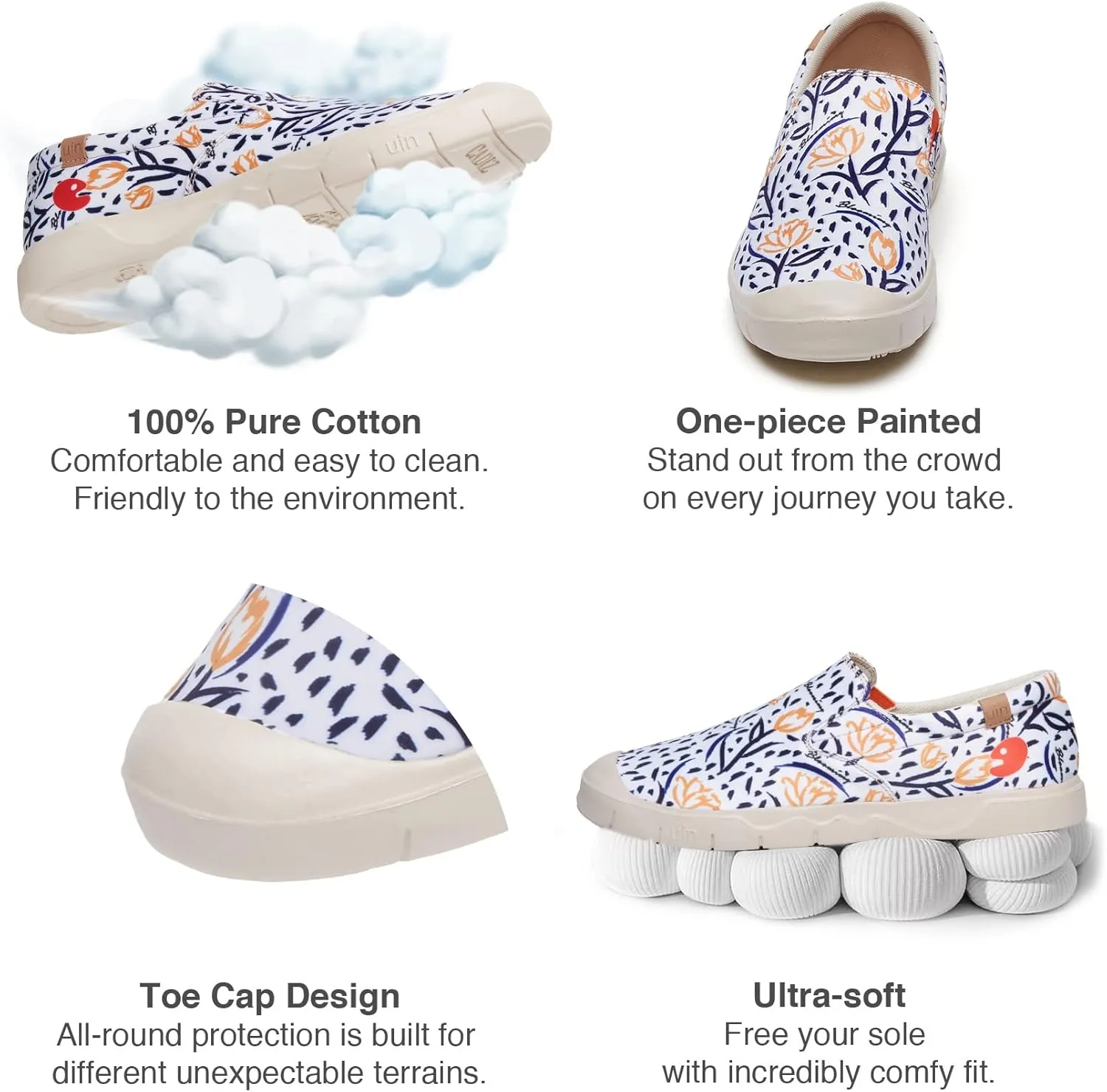 UIN Women's Fashion Sneakers Lightweight Walking Casual Slip Ons Loafers Comfortable Art Painted Travel Shoes Cadiz
