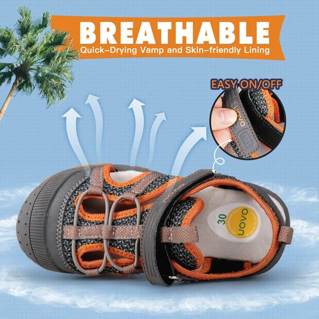 UOVO Boys Sandals Kids Sandals Hiking Athletic Closed-Toe Beach Summer Sandals for Boys Quick-Drying