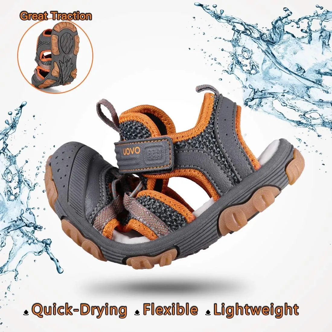 UOVO Boys Sandals Kids Sandals Hiking Athletic Closed-Toe Beach Summer Sandals for Boys Quick-Drying